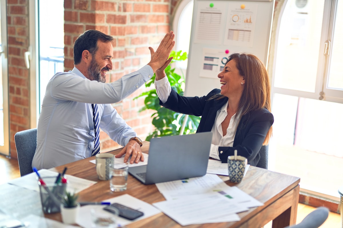Small business owner managing website leads online